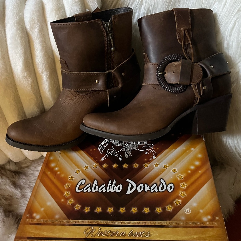Caballo Donado Brown Western-inspired Ankle Boots with Harness Detail